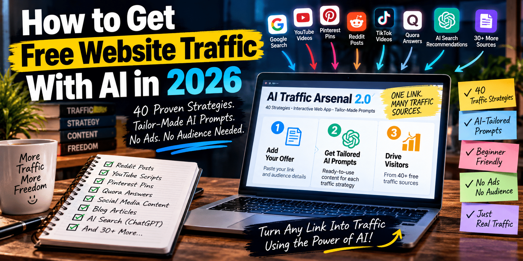 How to Get Free Website Traffic: 40 AI-Powered Ideas